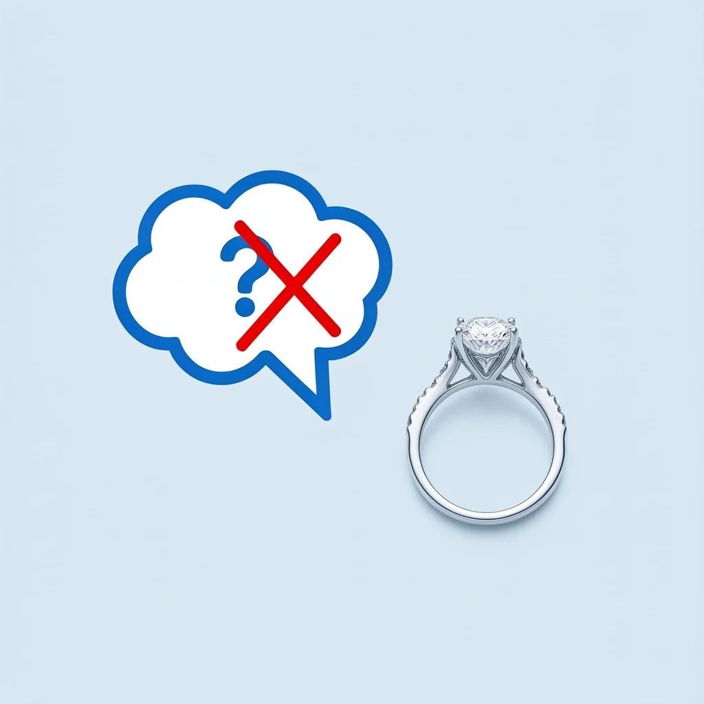 Myth symbol crossed out next to diamond ring representing debunked care myths.