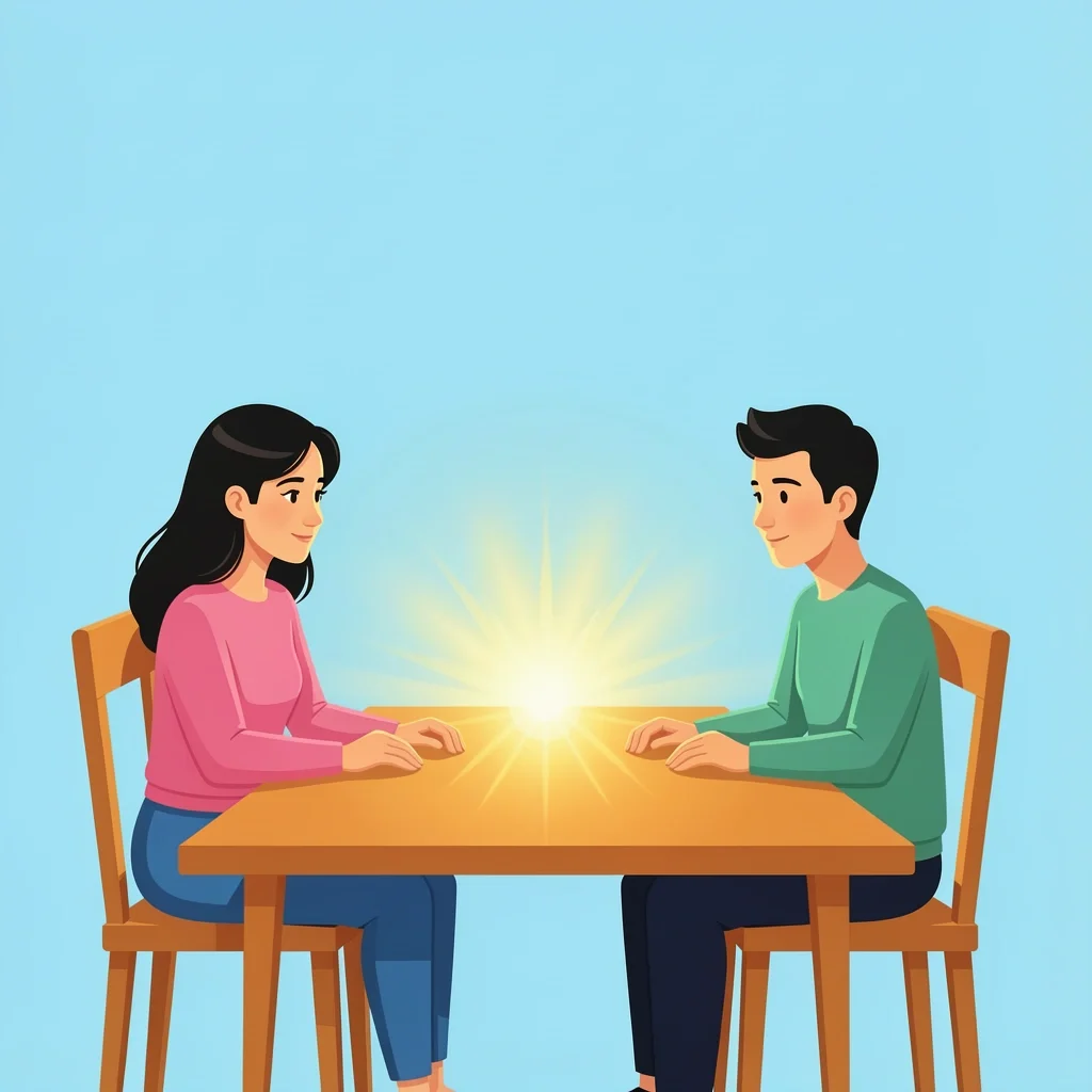 Faith as Operating System Marriage Couple sitting at table with glowing light representing faith as operating system