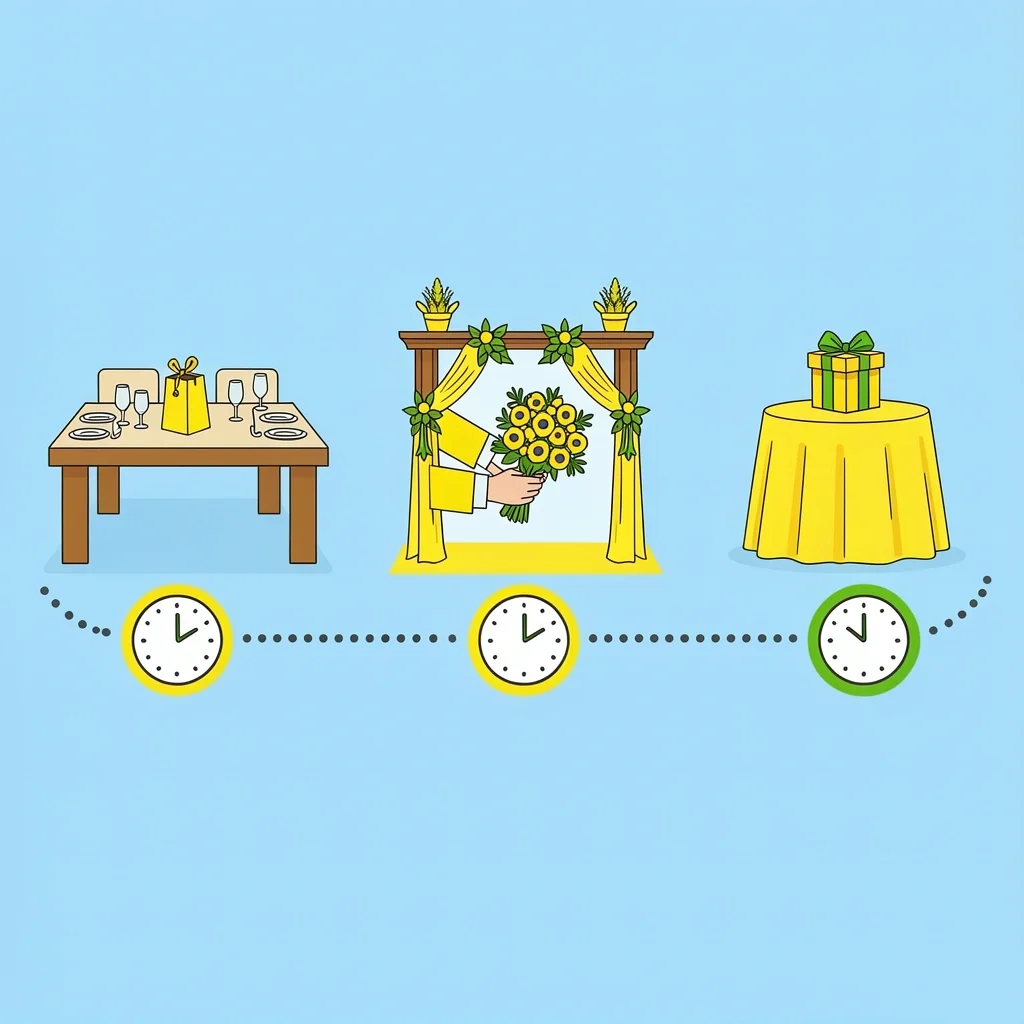 Officiant gift timing guide Timeline showing when to present a gift to a wedding officiant: rehearsal dinner, after ceremony, reception