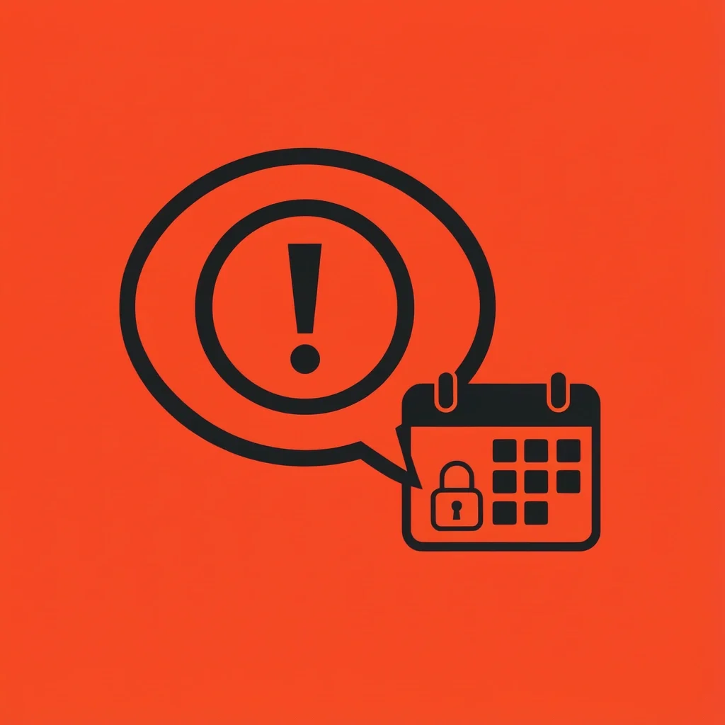 Speech bubble with exclamation mark and locked calendar for urgency